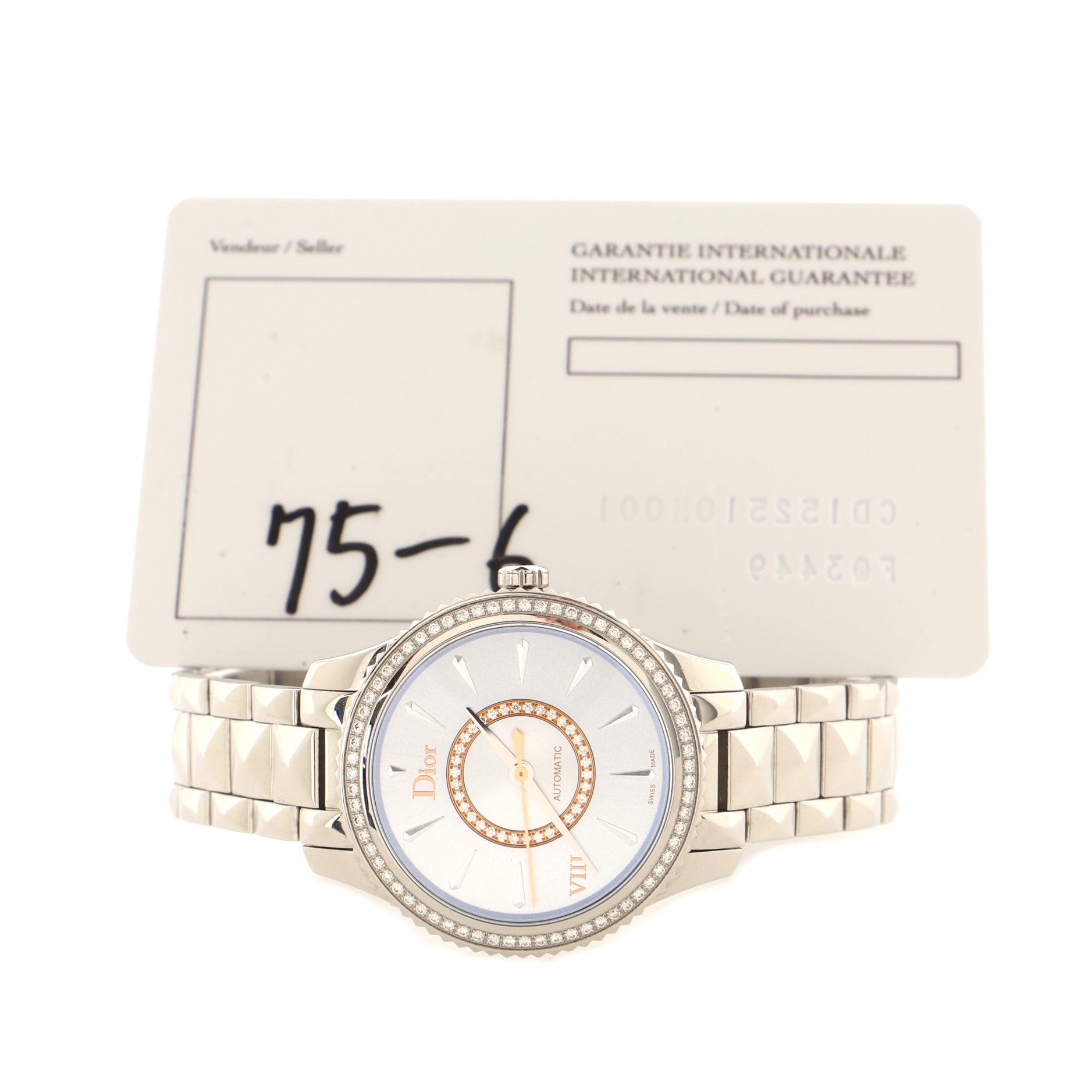 VIII Montaigne Automatic Watch Stainless Steel with Diamond Bezel and Dial 32