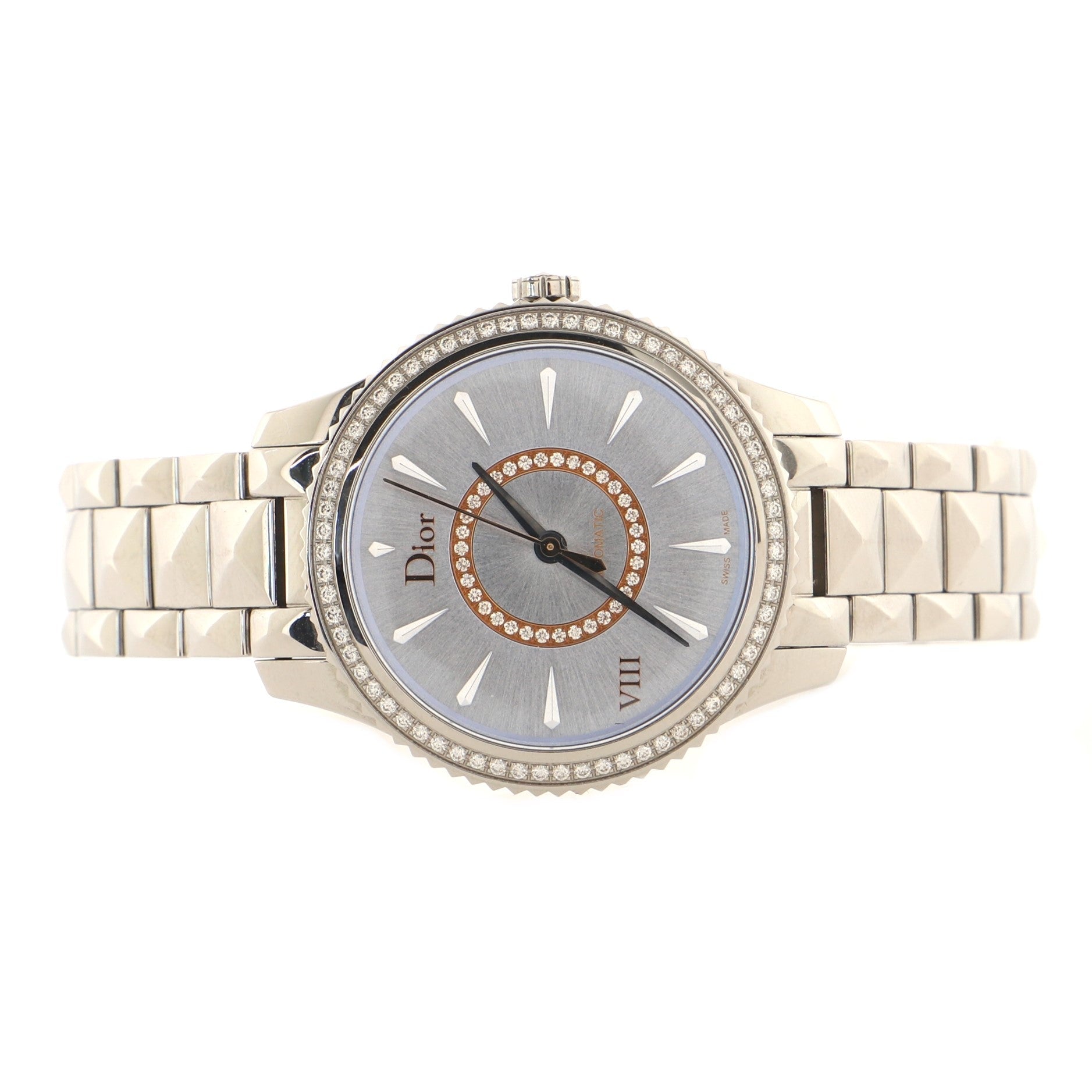 VIII Montaigne Automatic Watch Stainless Steel with Diamond Bezel and Dial 32