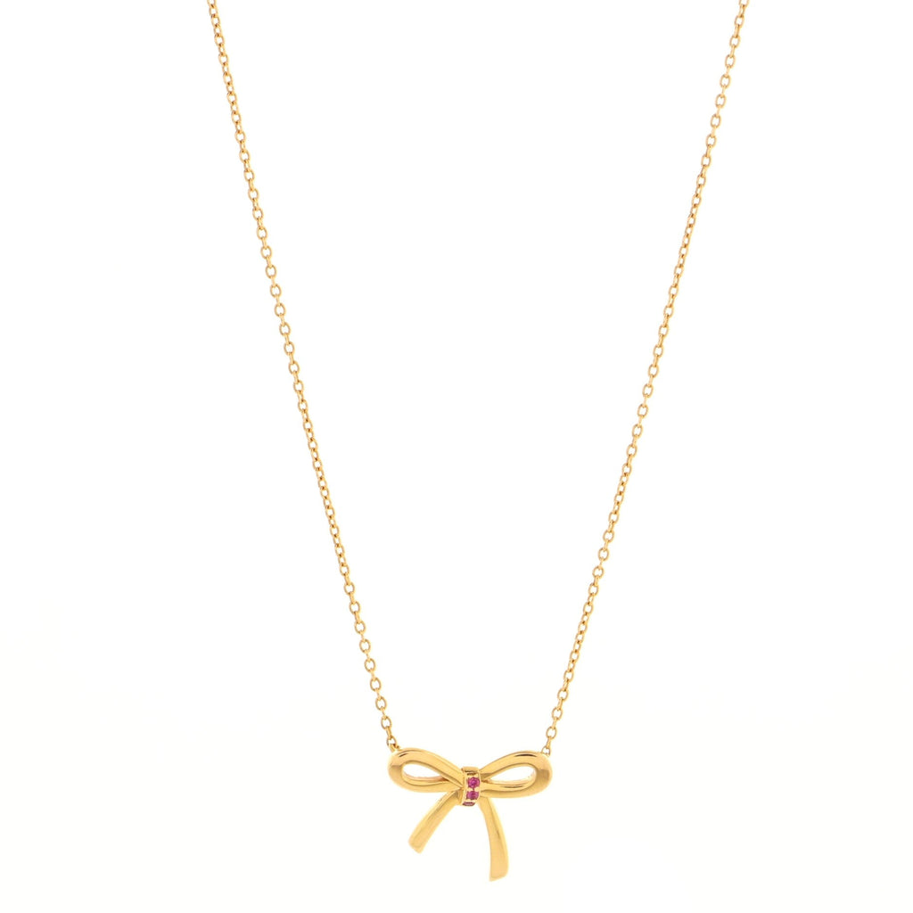 Bow Pendant Necklace 18K Rose Gold with Pink Sapphires Mini