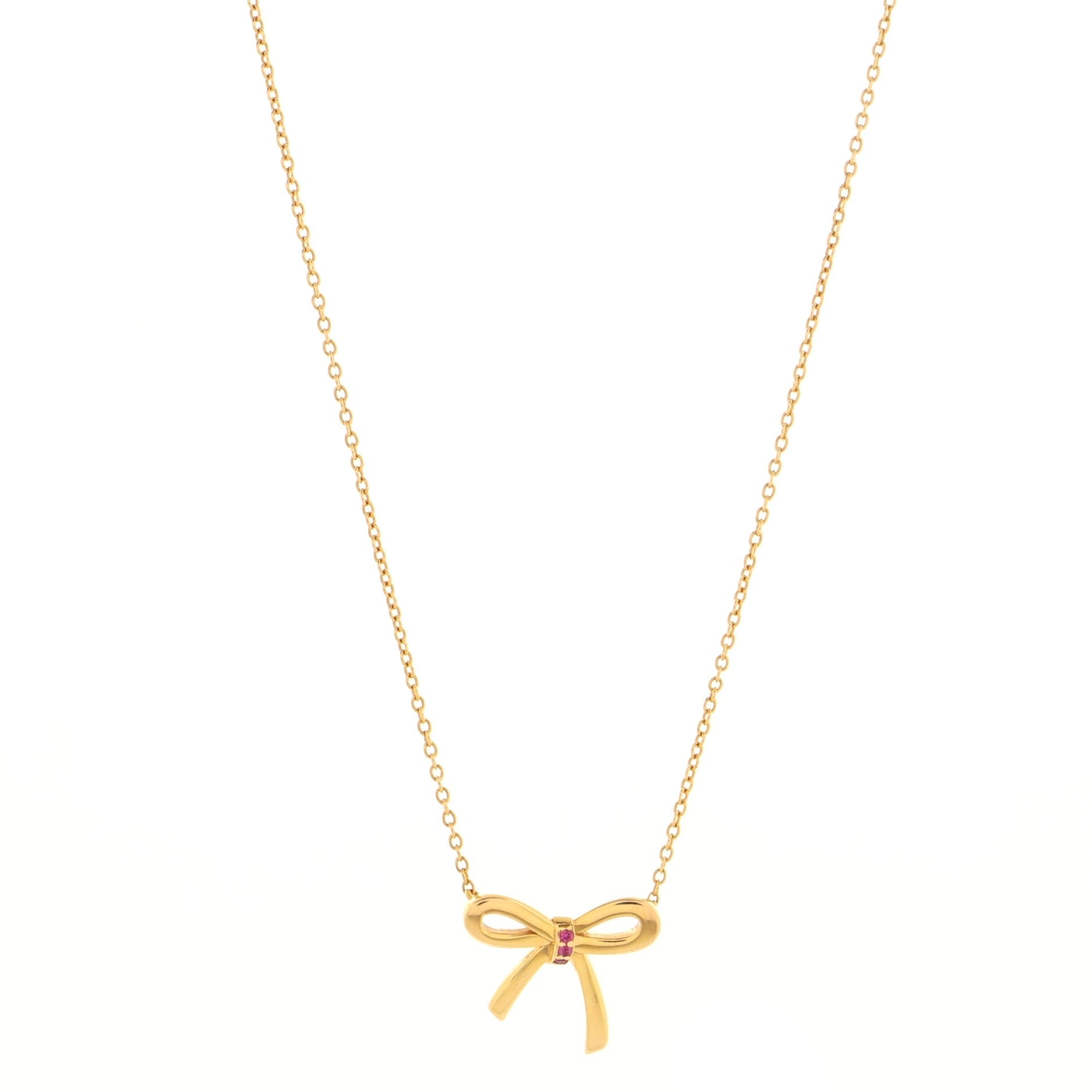 Bow Pendant Necklace 18K Rose Gold with Pink Sapphires Mini