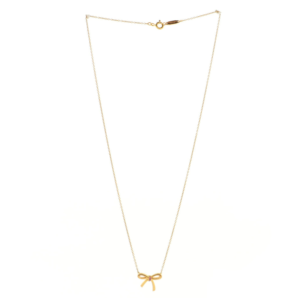 Bow Pendant Necklace 18K Rose Gold with Pink Sapphires Mini