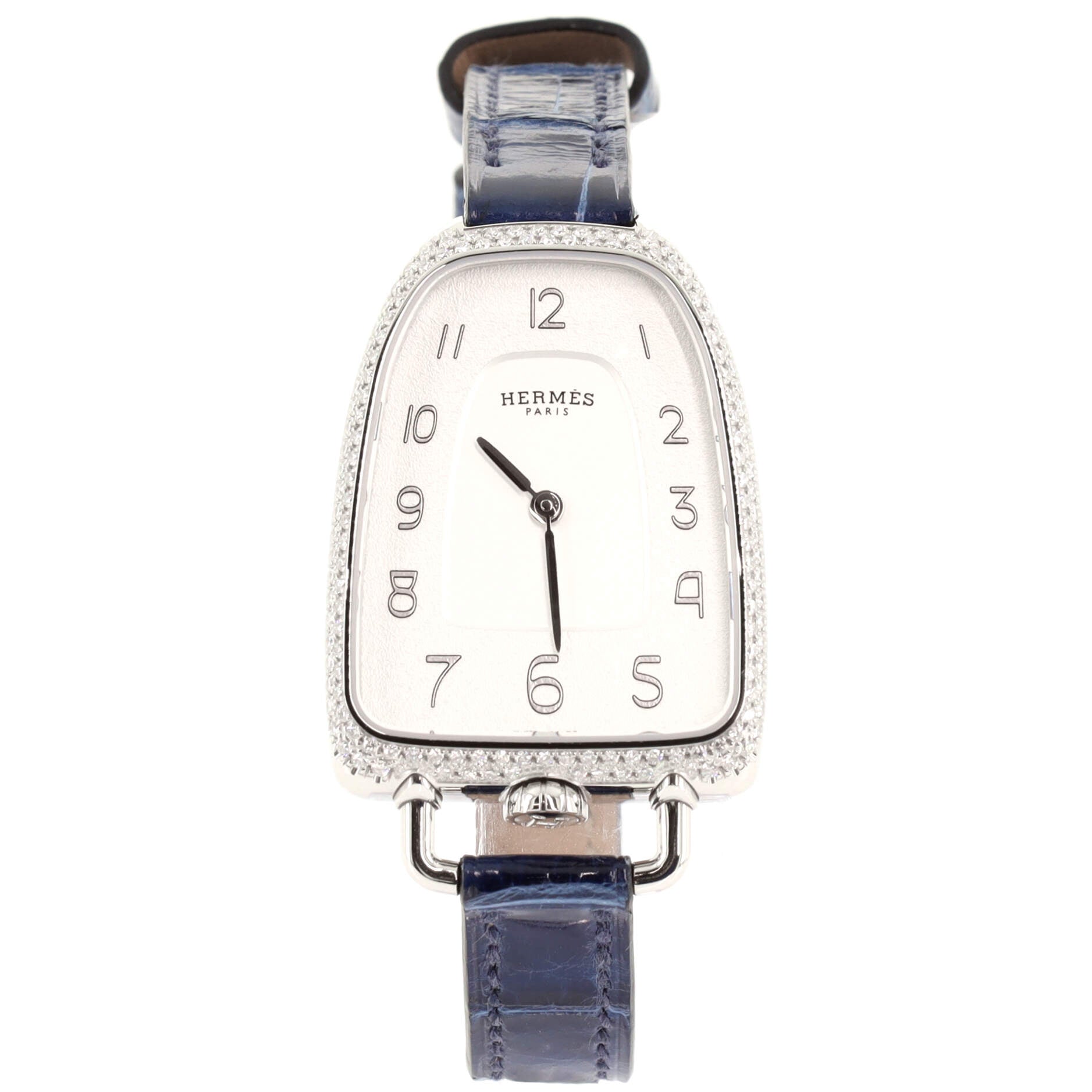 Galop d'Hermes Quartz Watch Stainless Steel and Alligator with Diamond Bezel 26