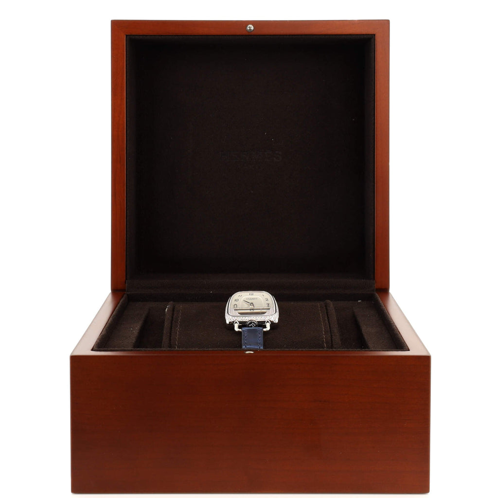 Galop d'Hermes Quartz Watch Stainless Steel and Alligator with Diamond Bezel 26