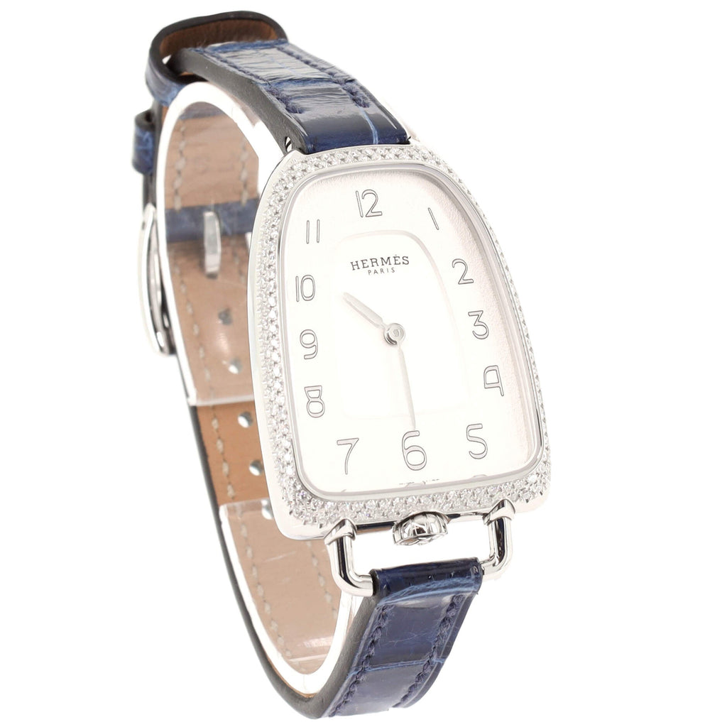 Galop d'Hermes Quartz Watch Stainless Steel and Alligator with Diamond Bezel 26