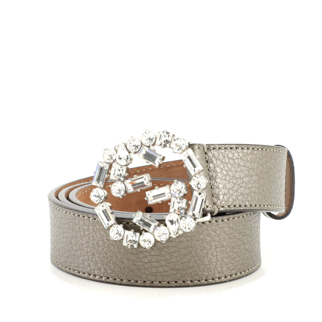 Interlocking G Belt Leather with Crystal Buckle Thin 80