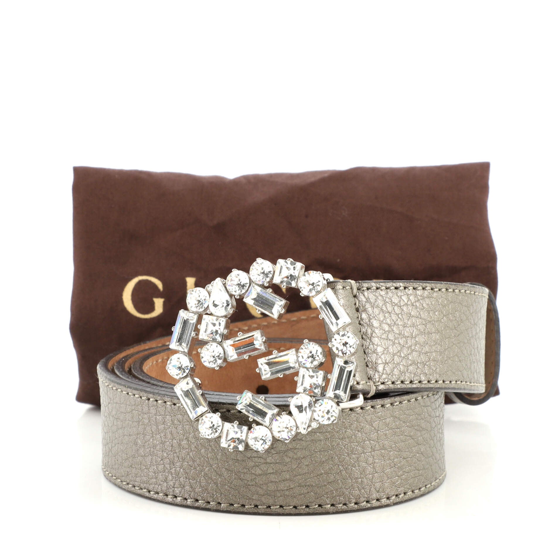 Interlocking G Belt Leather with Crystal Buckle Thin 80