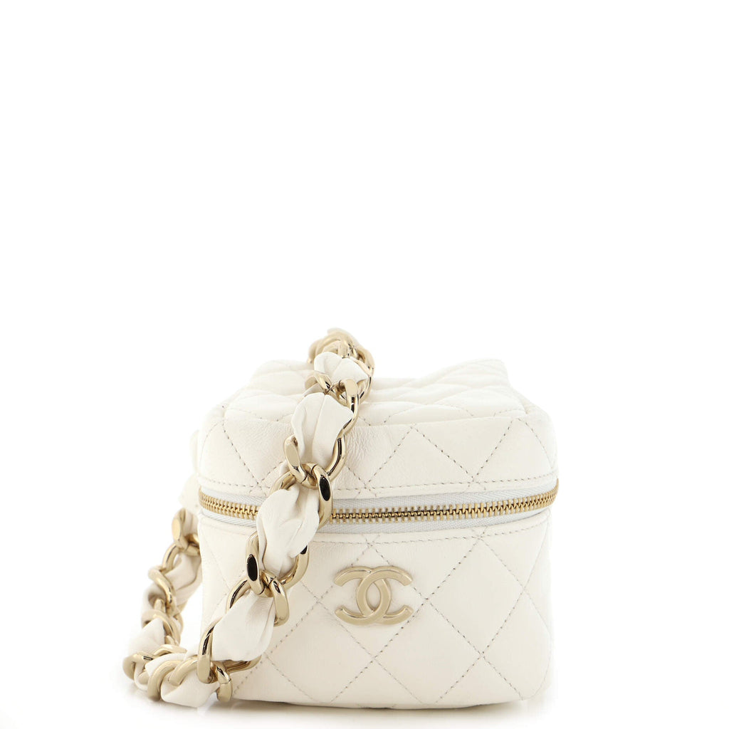 CC Cube Zip Clutch with Chain Handle Quilted Lambskin