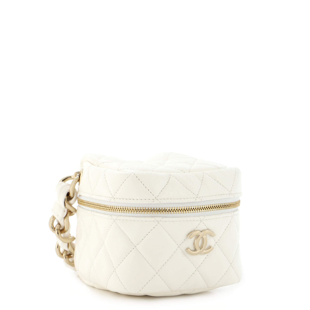 CC Cube Zip Clutch with Chain Handle Quilted Lambskin