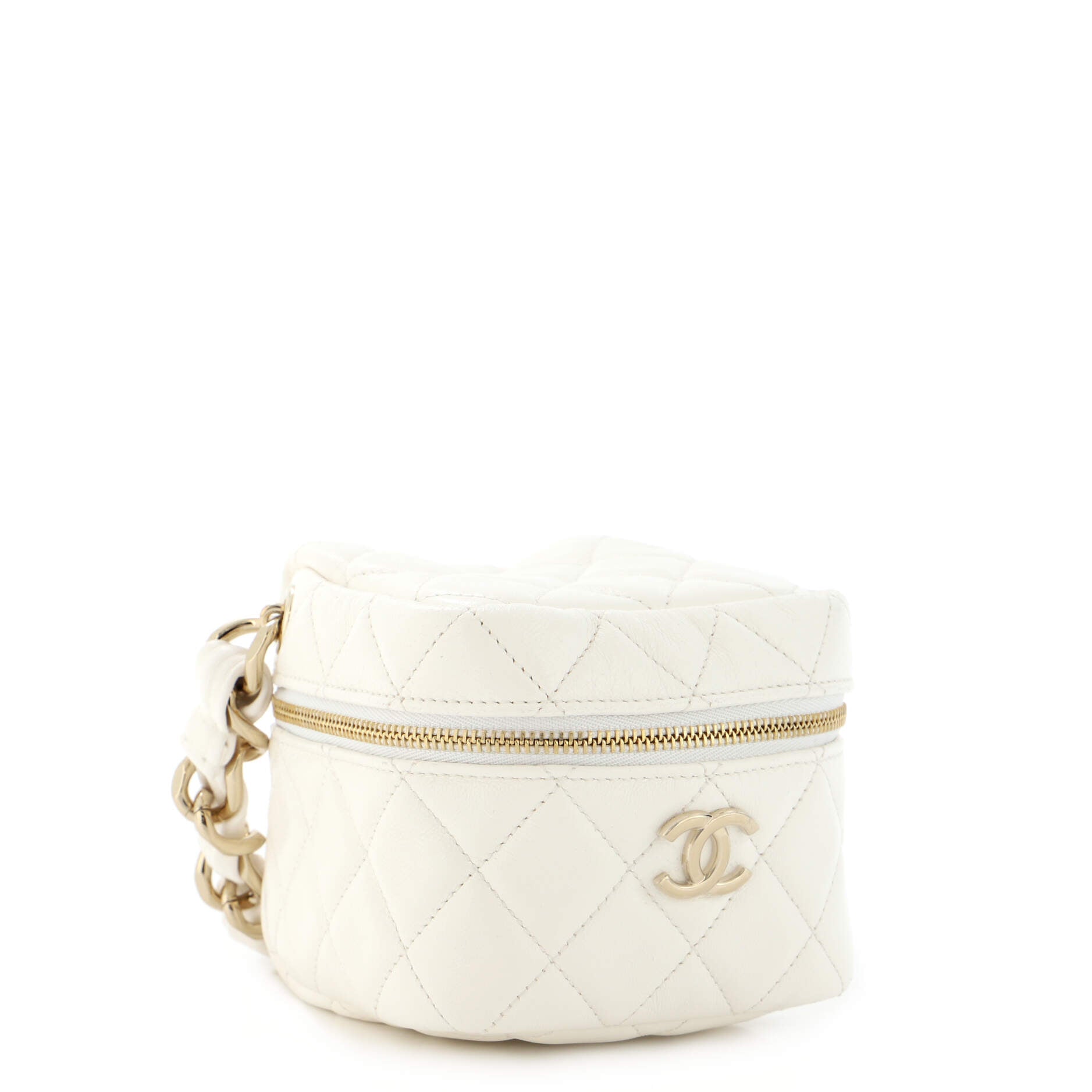CC Cube Zip Clutch with Chain Handle Quilted Lambskin