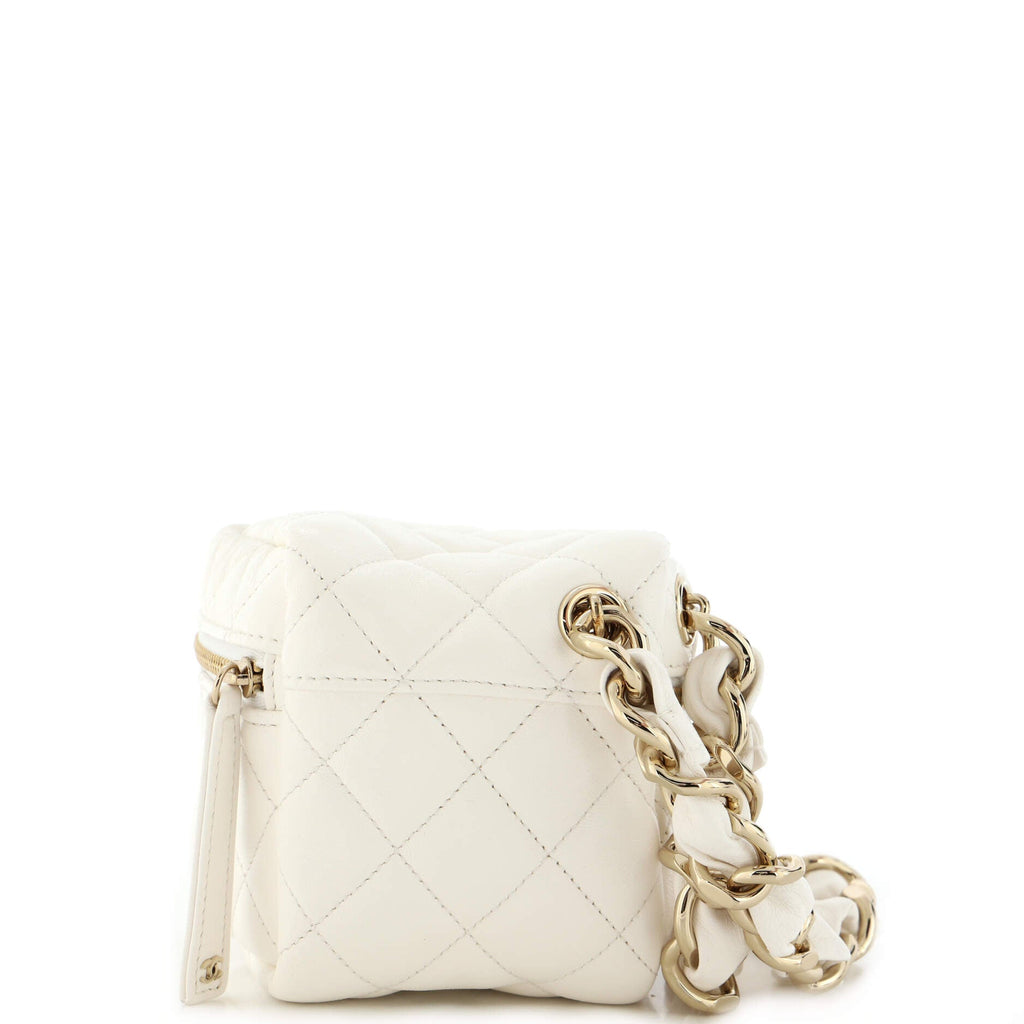 CC Cube Zip Clutch with Chain Handle Quilted Lambskin