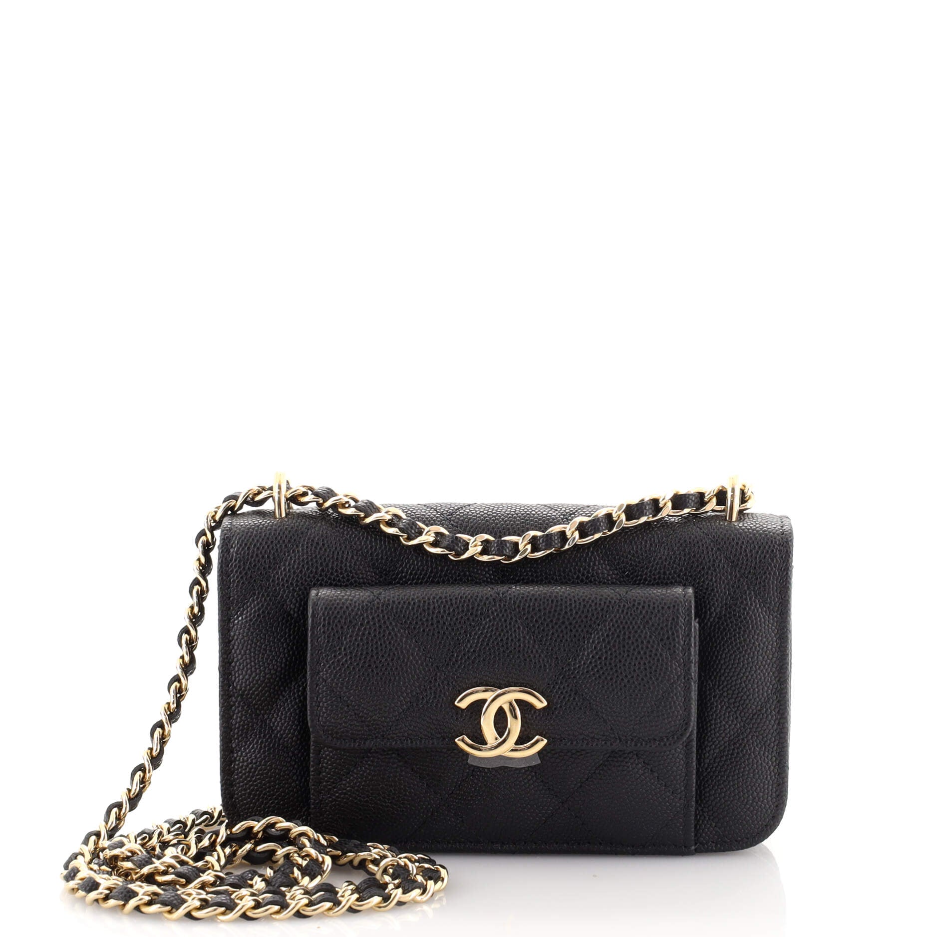 Pocket Twins Clutch with Chain Quilted Caviar