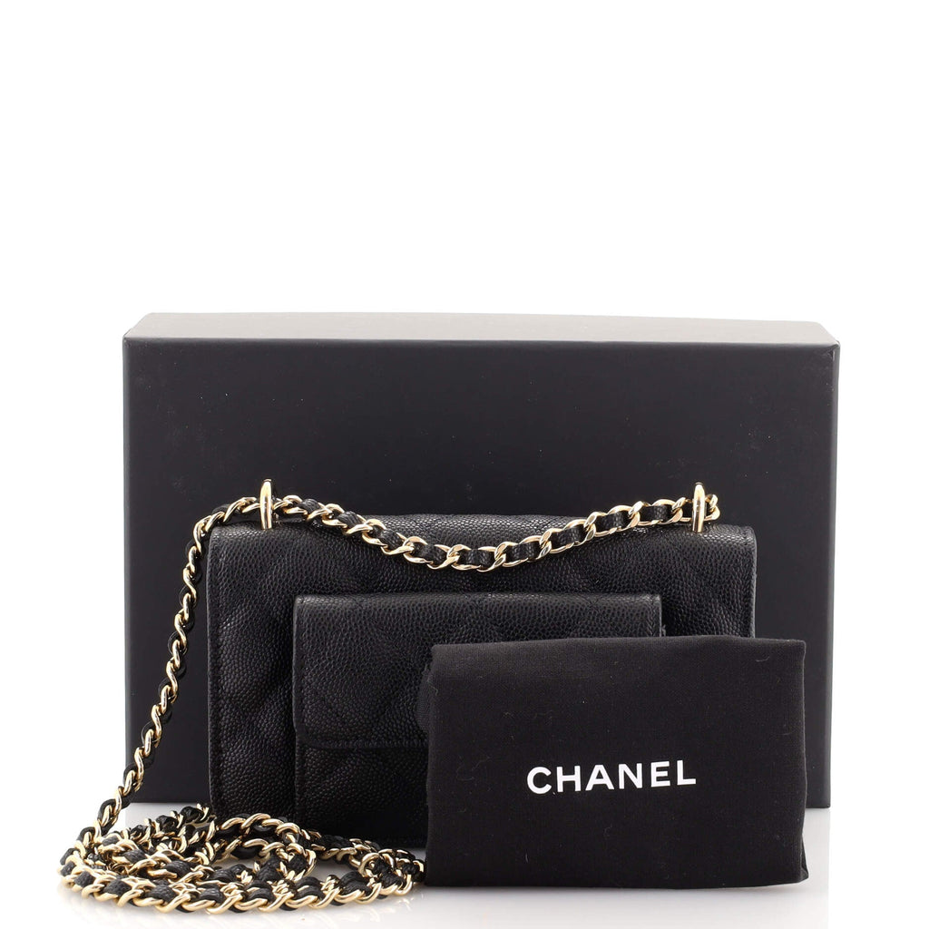 Pocket Twins Clutch with Chain Quilted Caviar