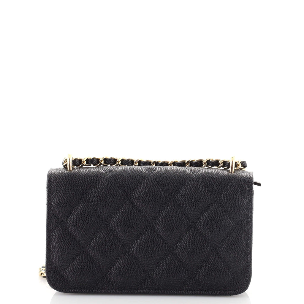 Pocket Twins Clutch with Chain Quilted Caviar