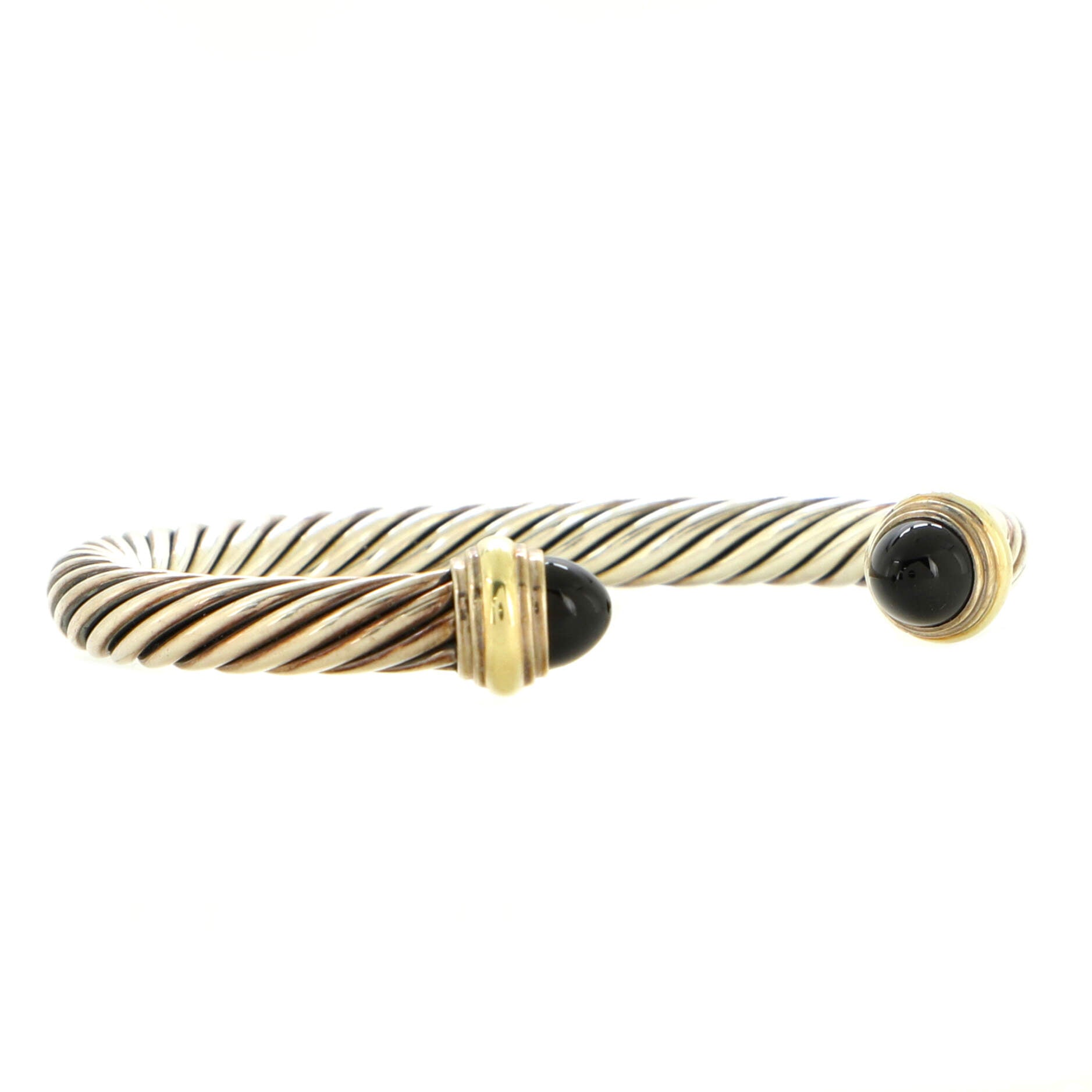 Cable Classic Bracelet Sterling Silver with 14K Yellow Gold and Onyx 7mm