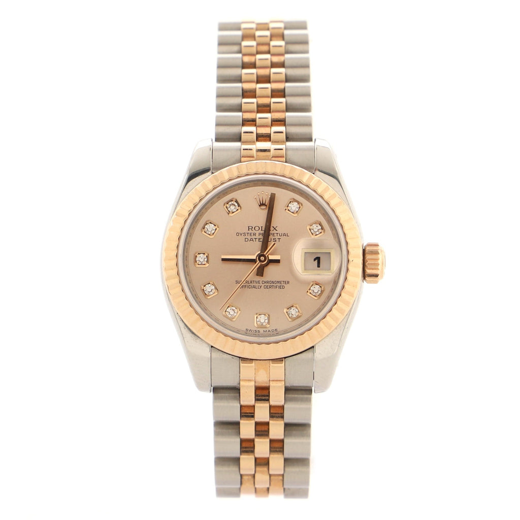 Oyster Perpetual Datejust Automatic Watch Stainless Steel and Rose Gold with Diamond Markers 28
