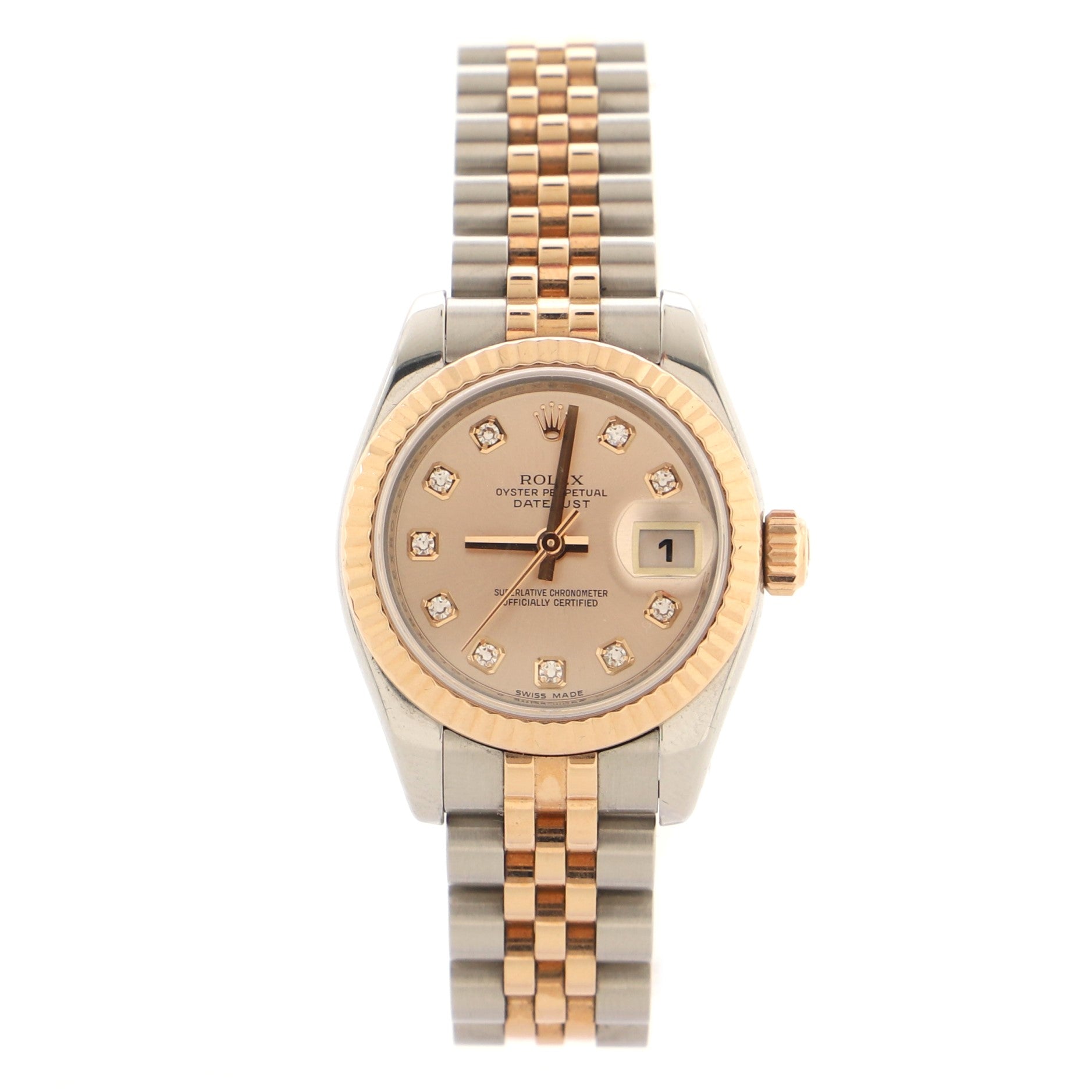 Oyster Perpetual Datejust Automatic Watch Stainless Steel and Rose Gold with Diamond Markers 28