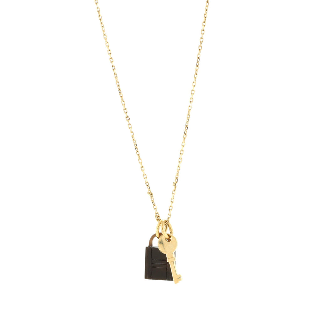 Amulette Padlock Pendant Necklace Metal and Buffalo Horn Small