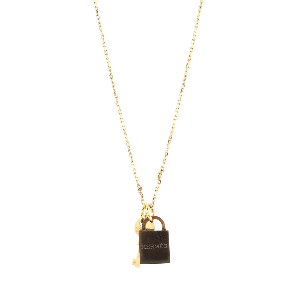 Amulette Padlock Pendant Necklace Metal and Buffalo Horn Small