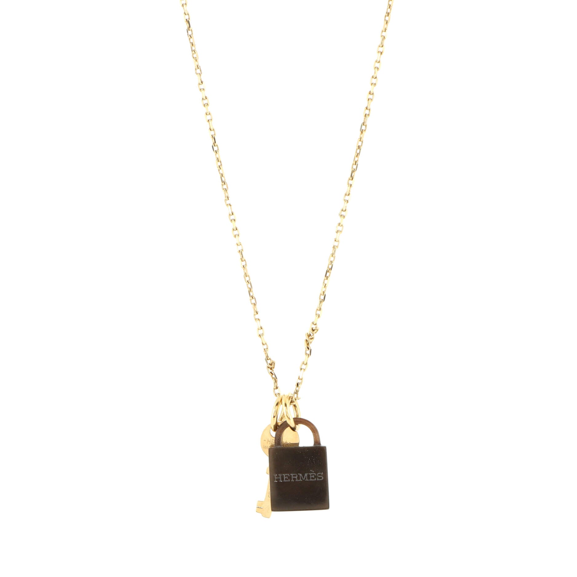 Amulette Padlock Pendant Necklace Metal and Buffalo Horn Small