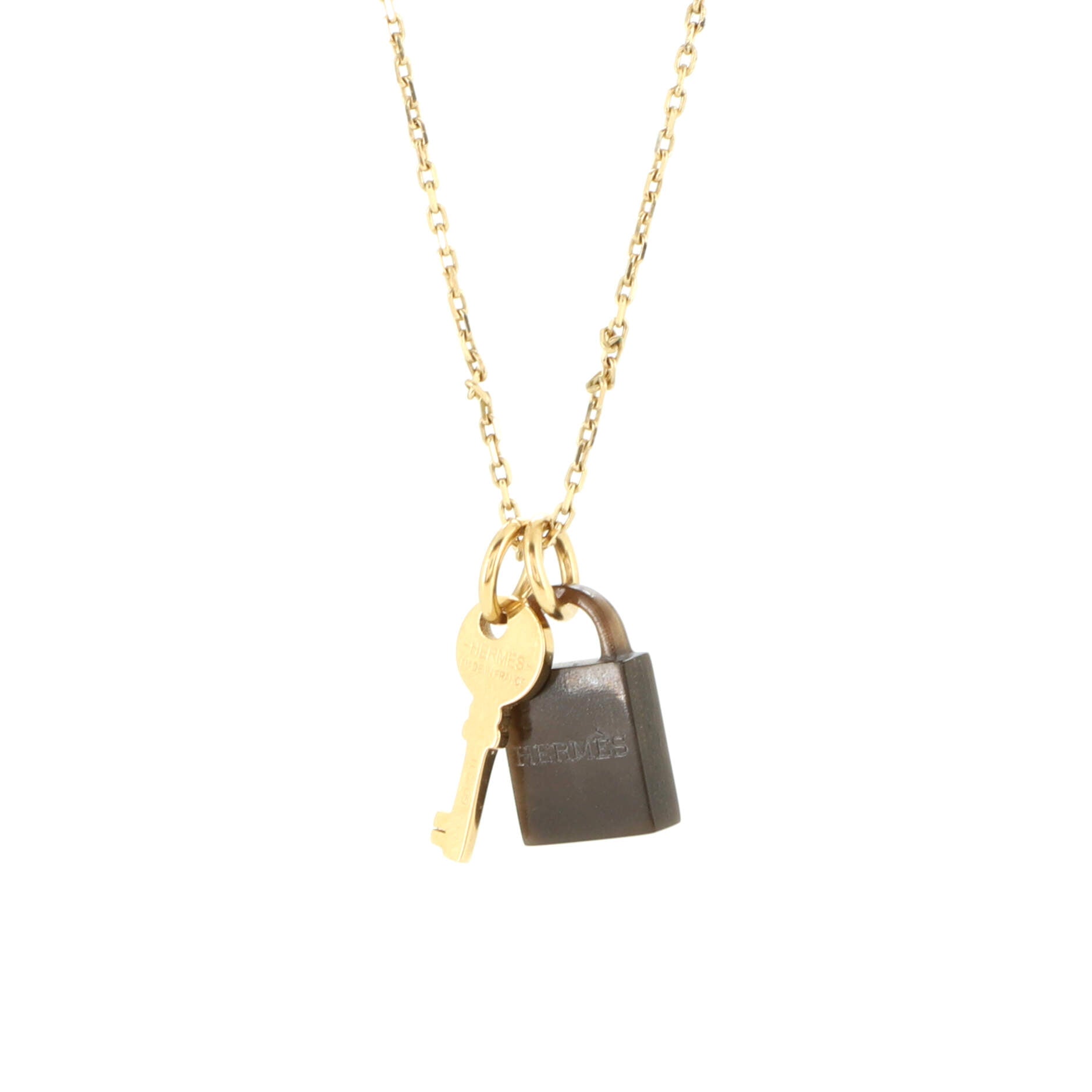 Amulette Padlock Pendant Necklace Metal and Buffalo Horn Small