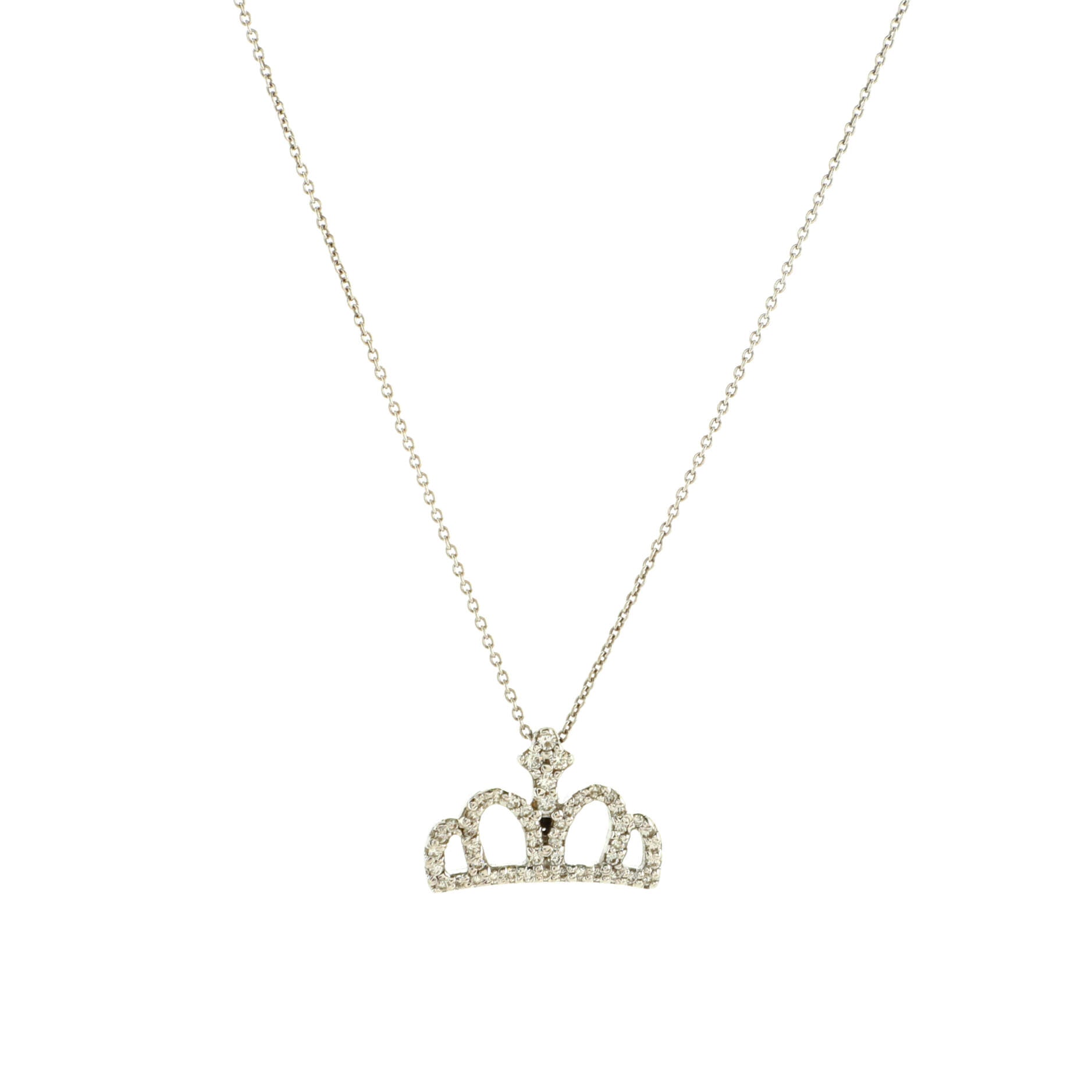 Tiny Treasures Crown Pendant Necklace 18K White Gold with Diamonds