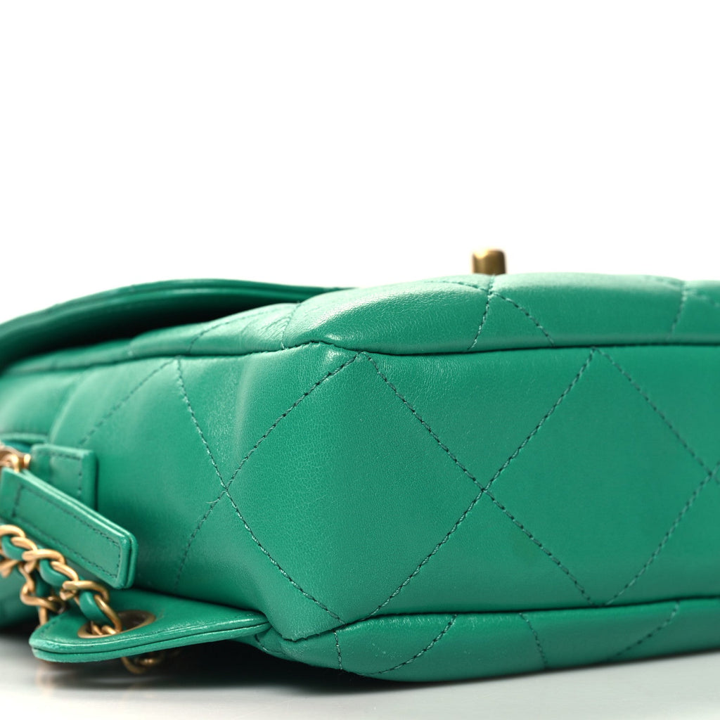 Lambskin Quilted Chain CC Backpack Green