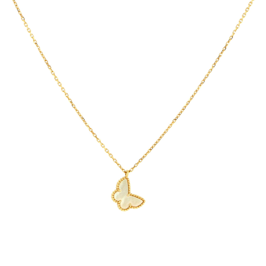 Sweet Alhambra Butterfly Pendant Necklace 18K Yellow Gold and Mother of Pearl