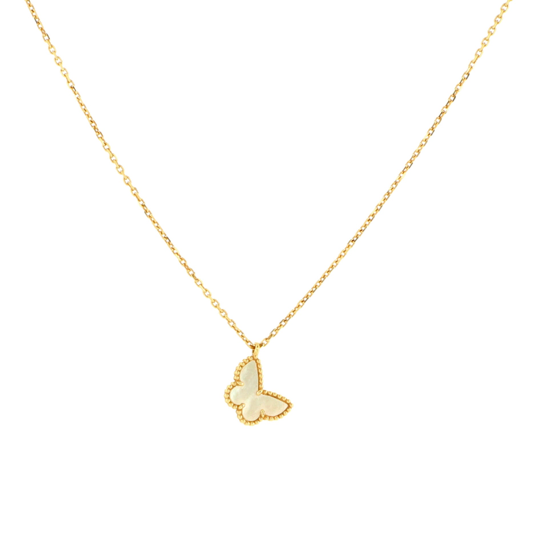 Sweet Alhambra Butterfly Pendant Necklace 18K Yellow Gold and Mother of Pearl
