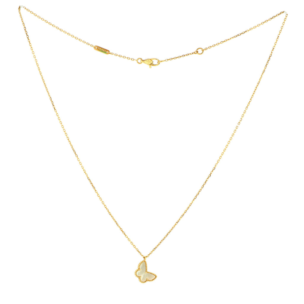 Sweet Alhambra Butterfly Pendant Necklace 18K Yellow Gold and Mother of Pearl