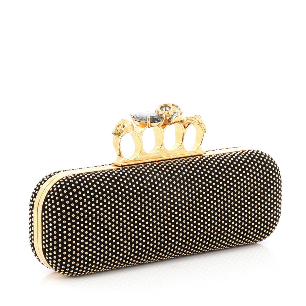 Knuckle Box Clutch Studded Suede Long