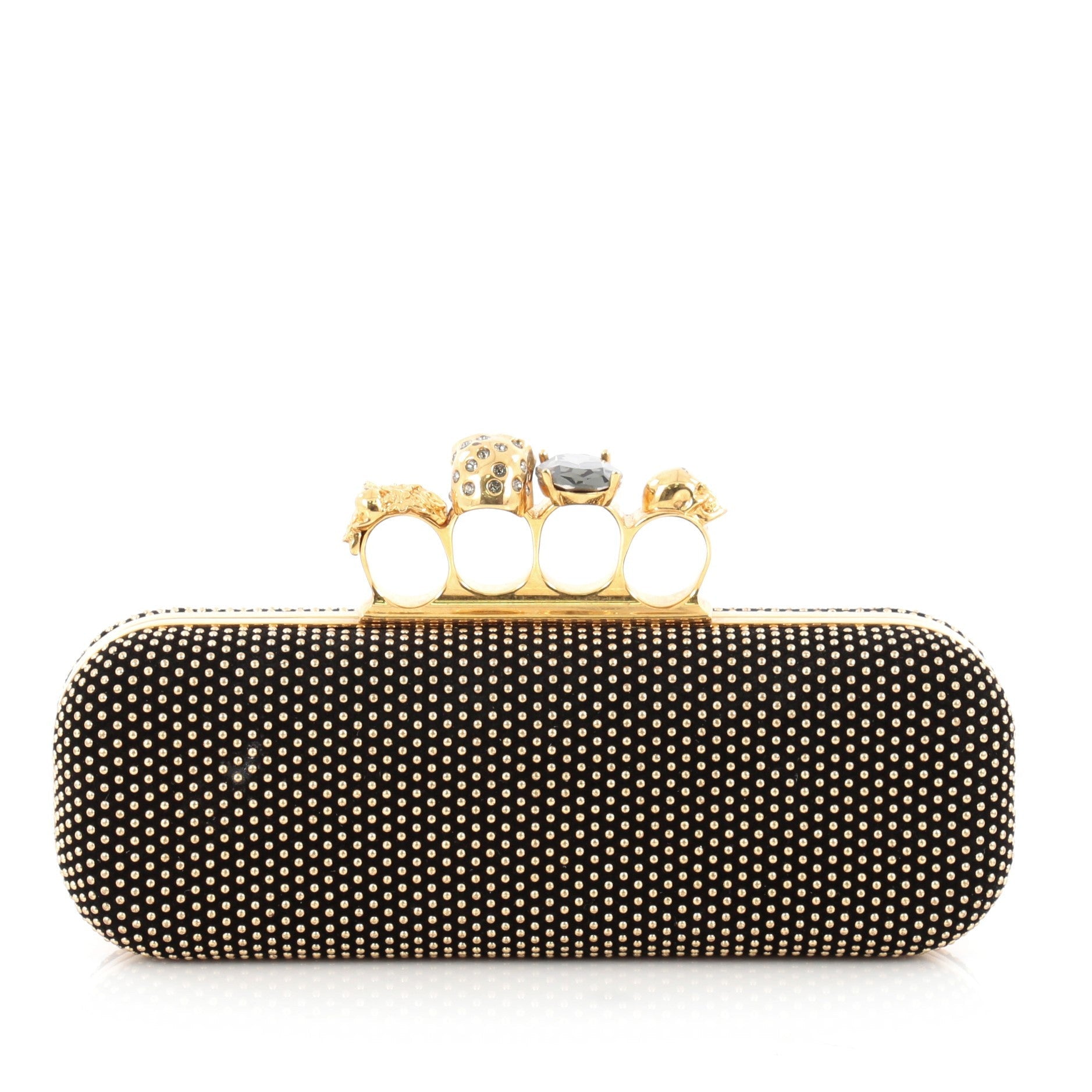 Knuckle Box Clutch Studded Suede Long