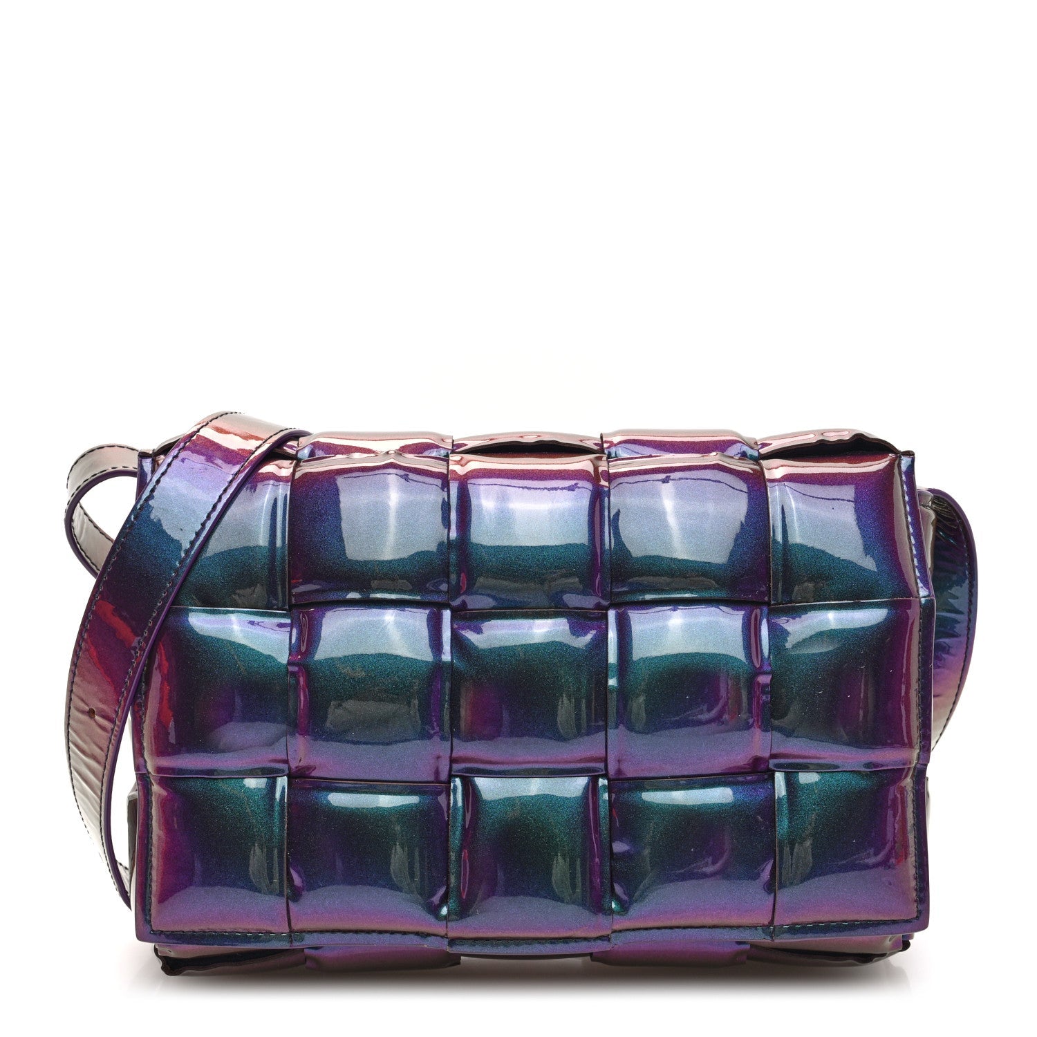 Glossy Nail Polish Nappa Maxi Intreccio Padded Cassette Crossbody Bag Holographic