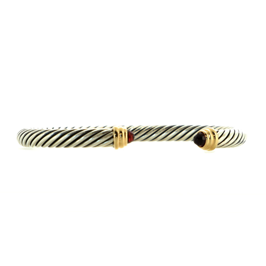 Cable Classic Bracelet Sterling Silver with 14K Yellow Gold and Garnet 5mm