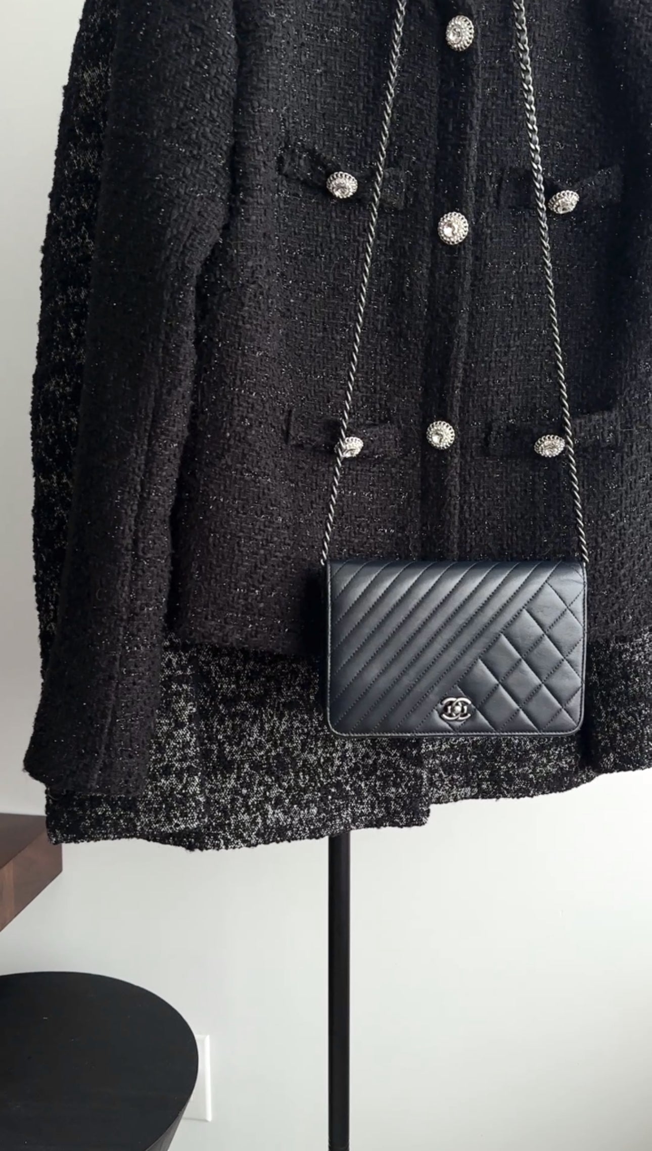 Chanel Coco Boy Black Leather Quilted Wallet on Chain