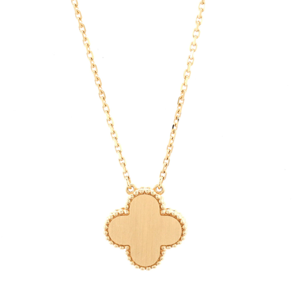 Vintage Alhambra Pendant Necklace 18K Yellow Gold and Gold Mother of Pearl with Diamond