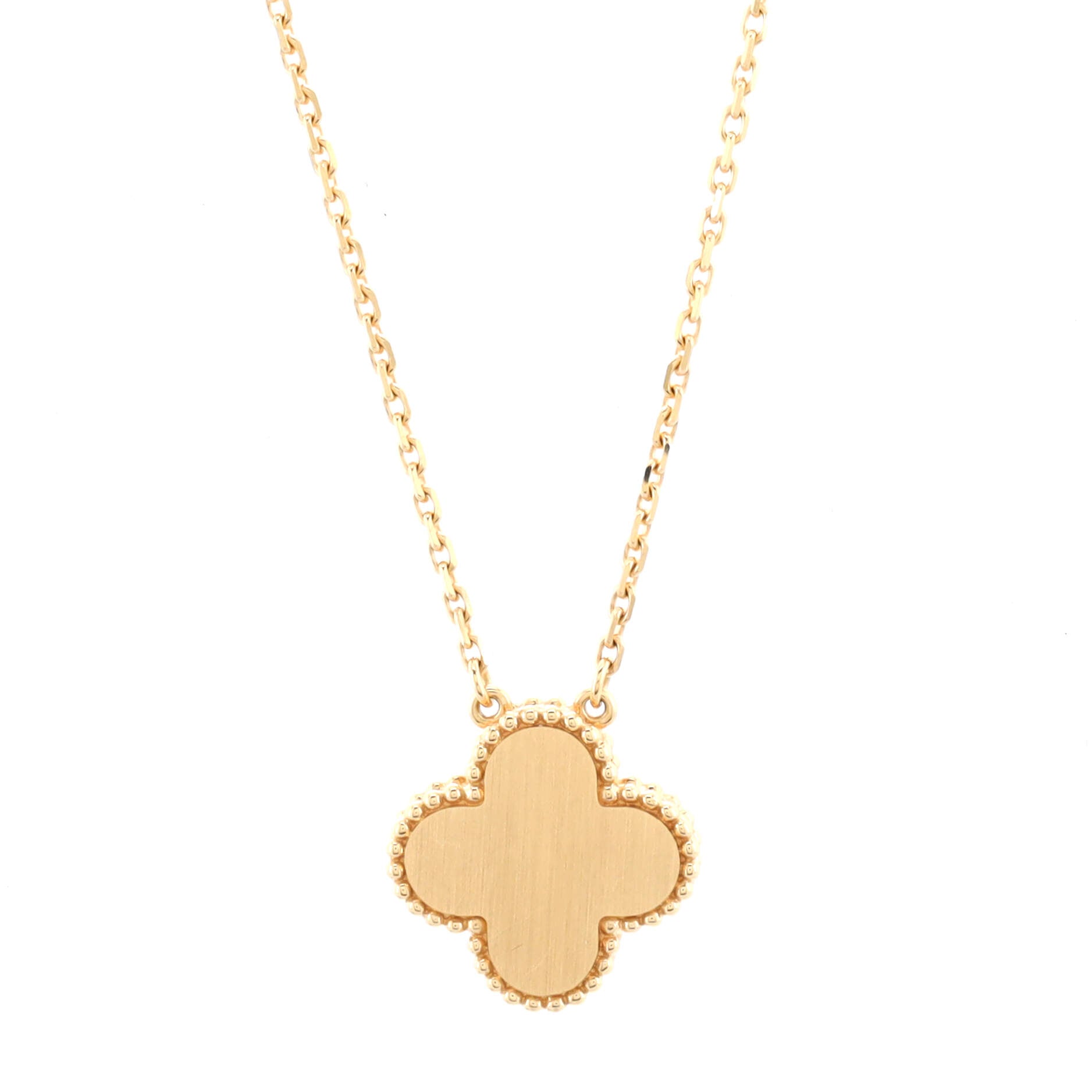 Vintage Alhambra Pendant Necklace 18K Yellow Gold and Gold Mother of Pearl with Diamond