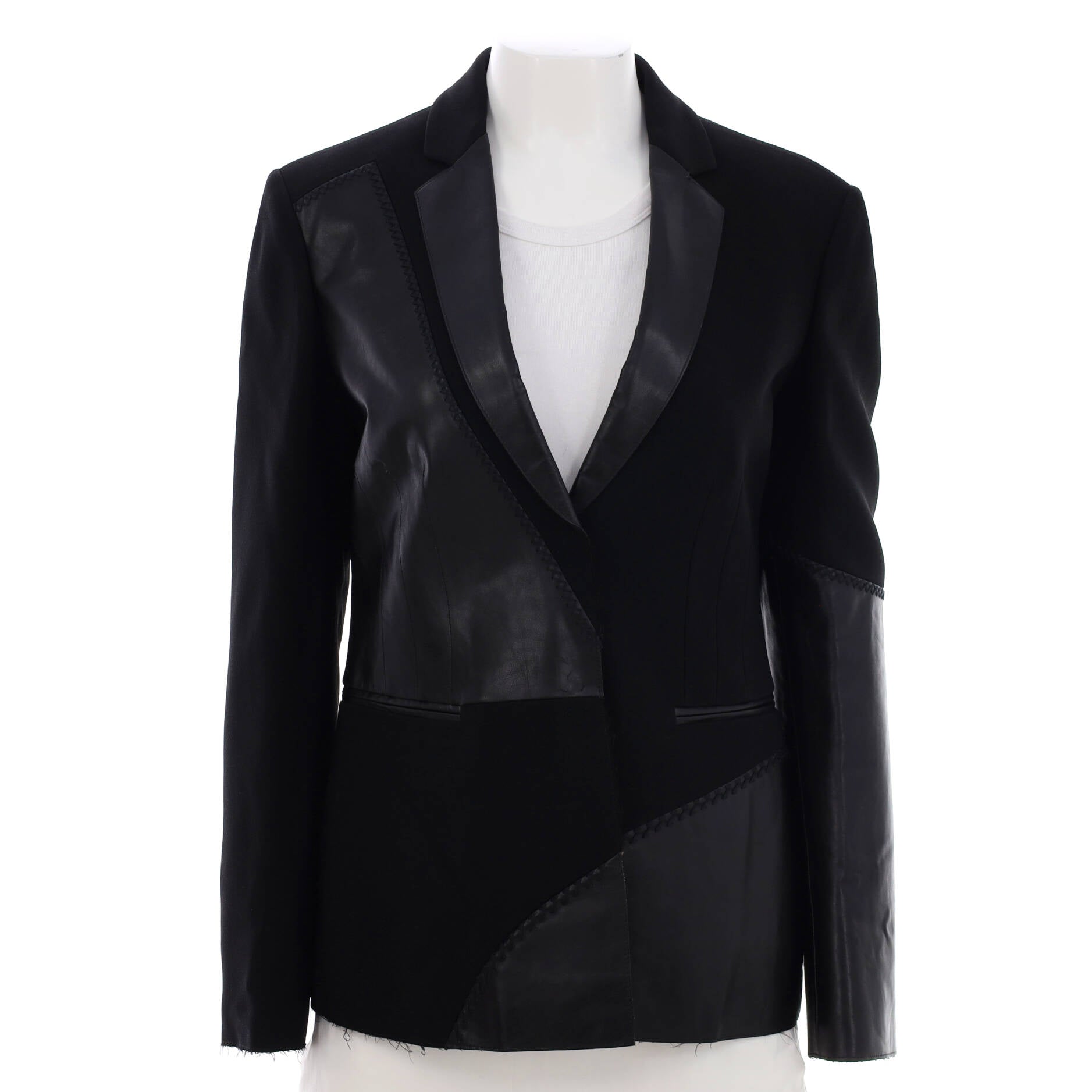 Women's Patchwork Blazer Acetate Blend and Leather