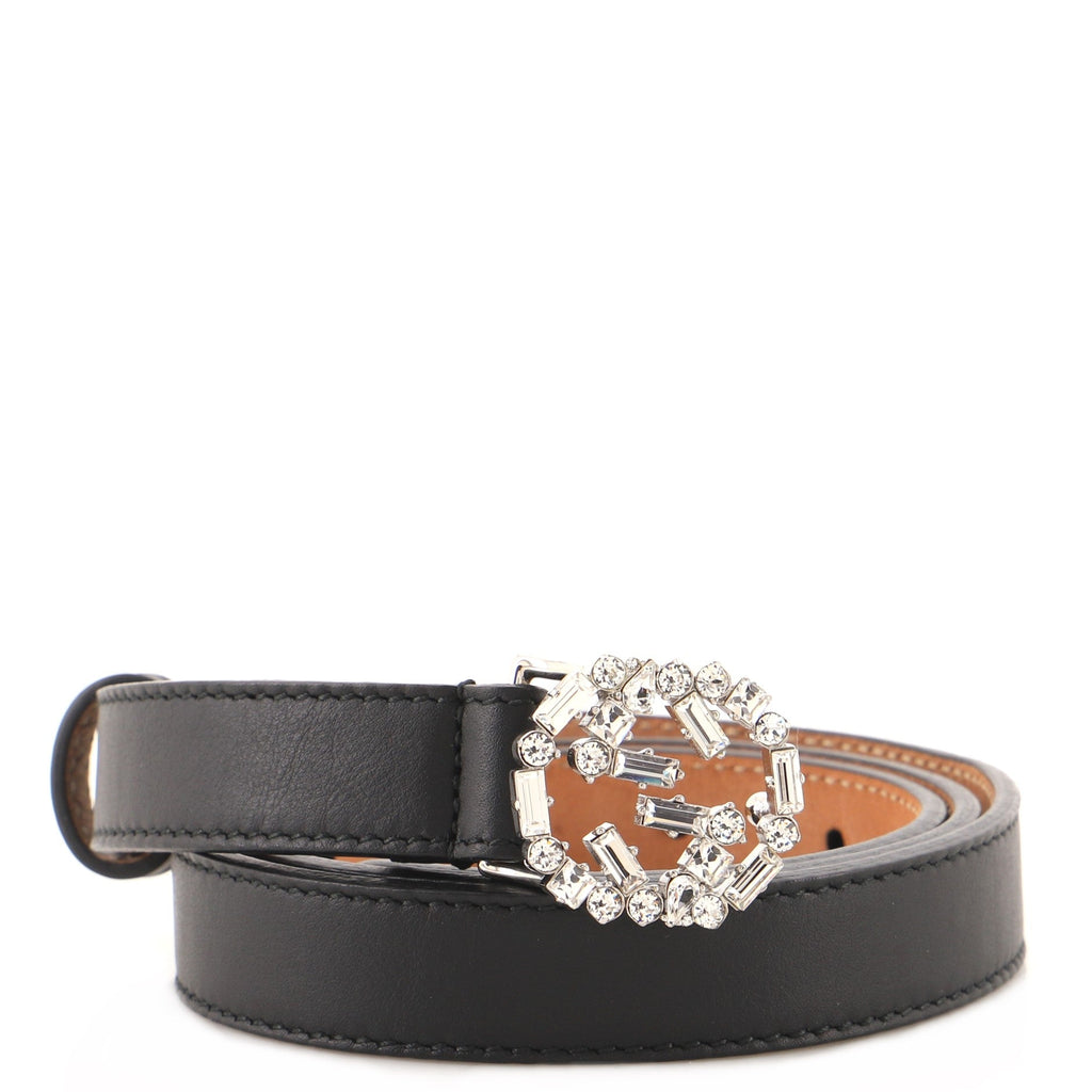 Interlocking G Belt Leather with Crystals Thin 80