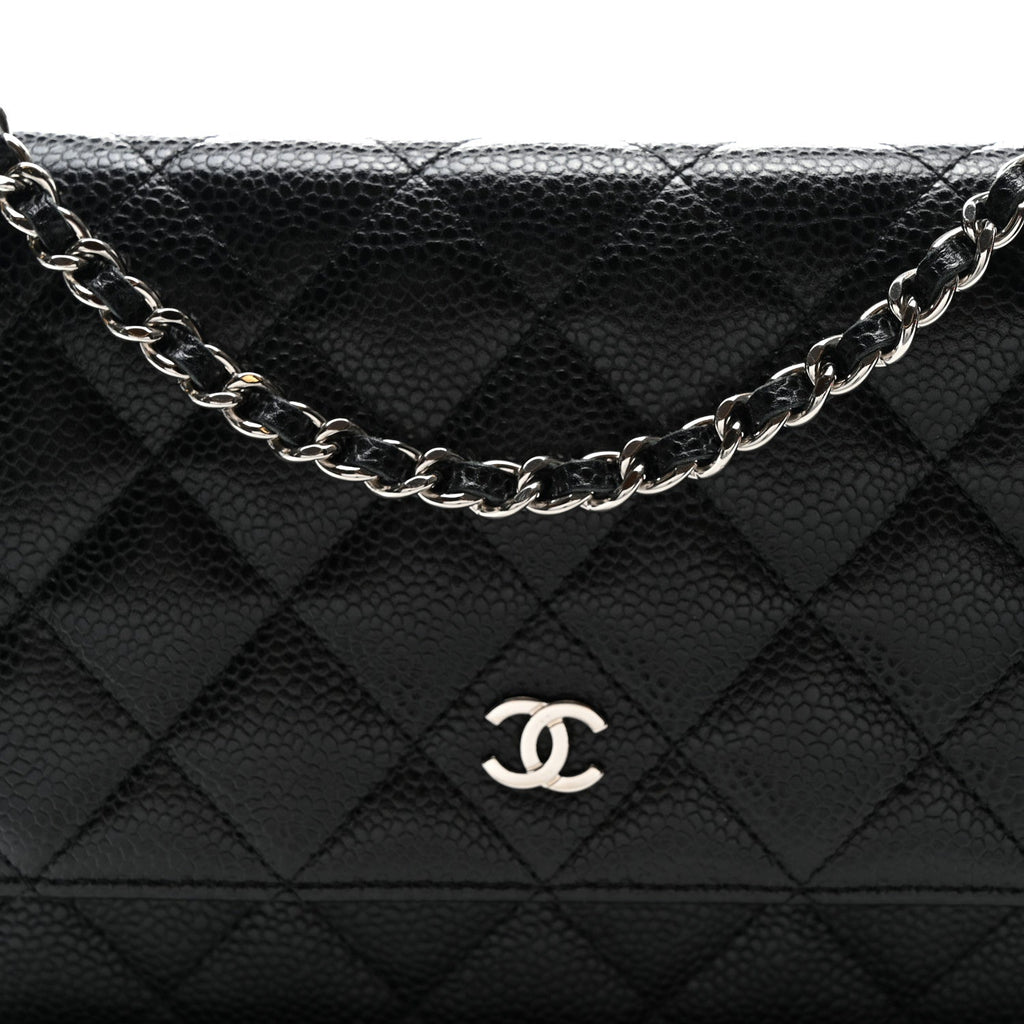 Caviar Quilted Wallet on Chain WOC Black