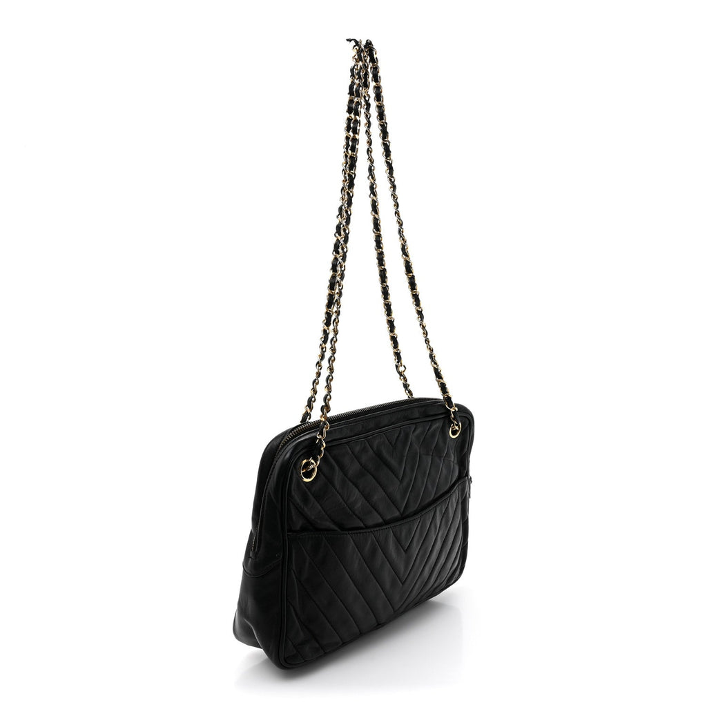 Lambskin Surpique Chevron Small Tote Black