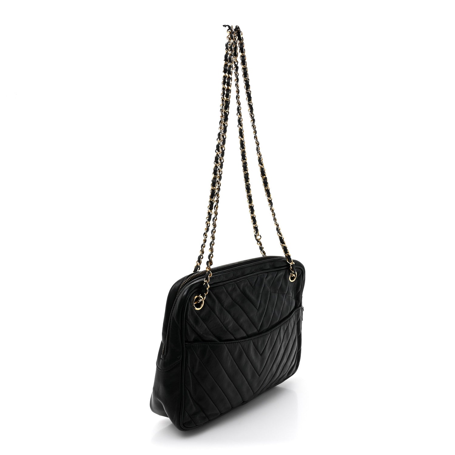 Lambskin Surpique Chevron Small Tote Black