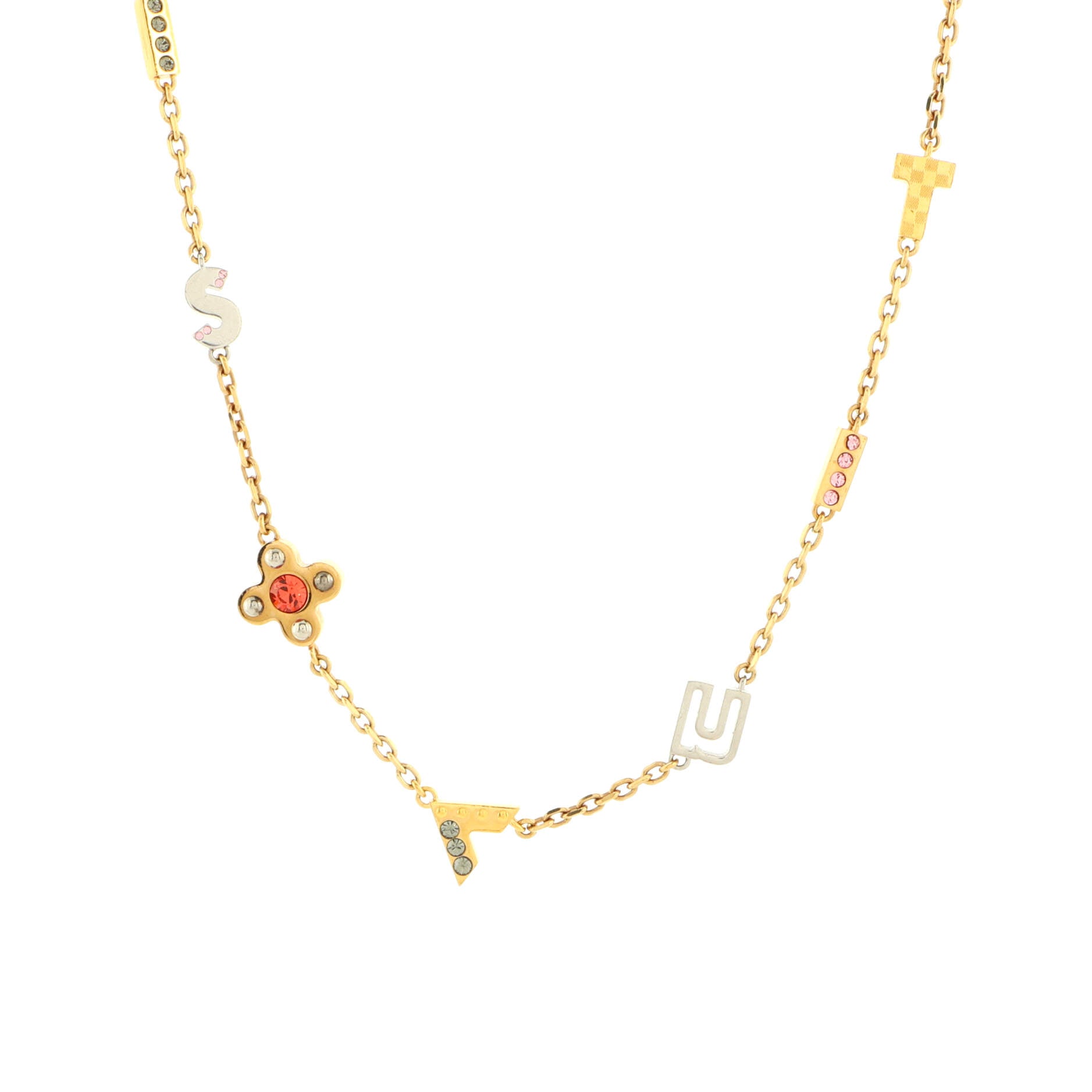Love Letters Pendant Long Necklace Metal with Crystal