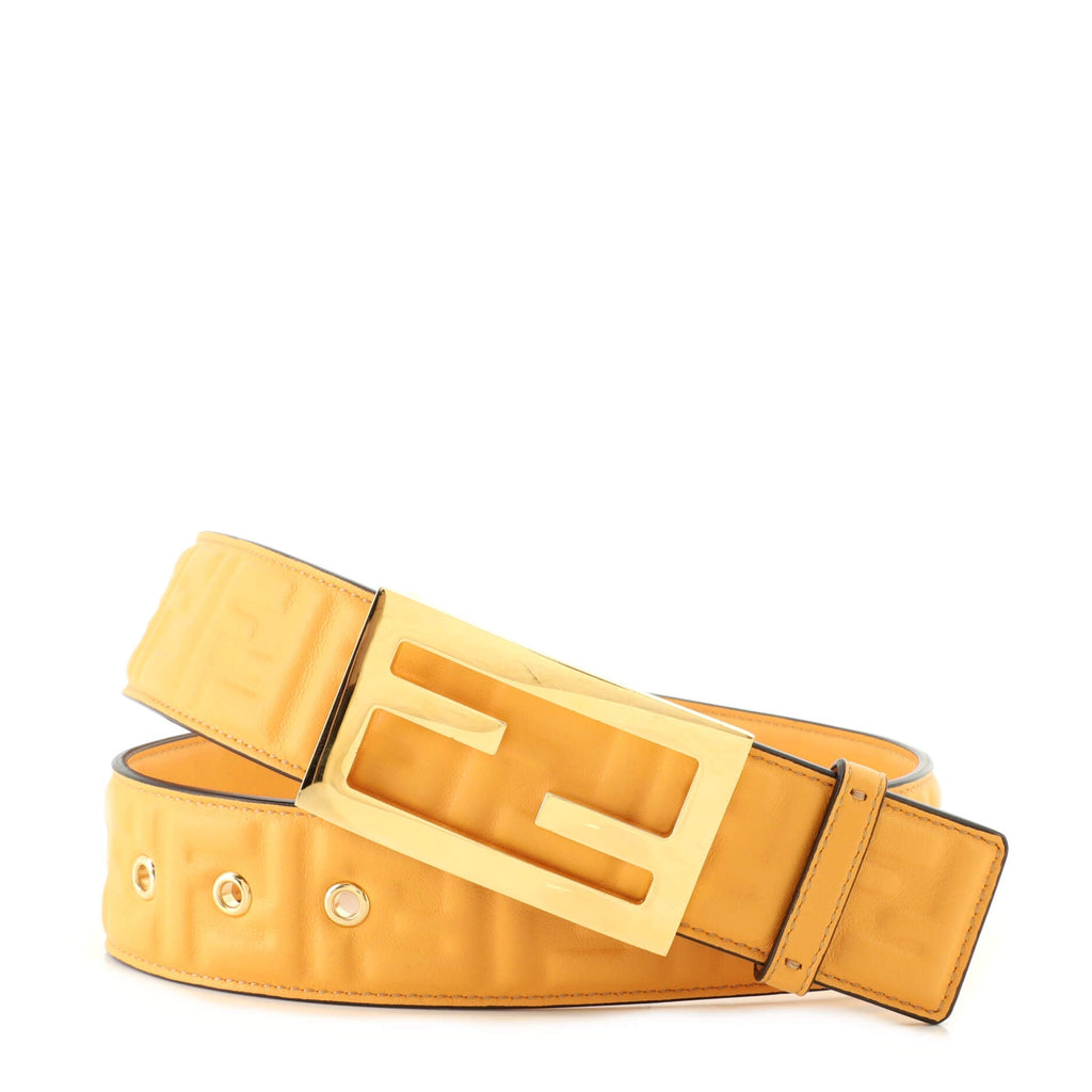 FF Buckle Belt Zucca Embossed Leather Wide 70