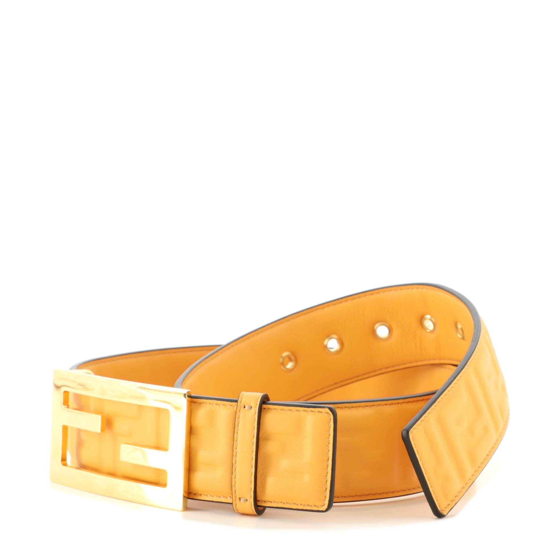 FF Buckle Belt Zucca Embossed Leather Wide 70