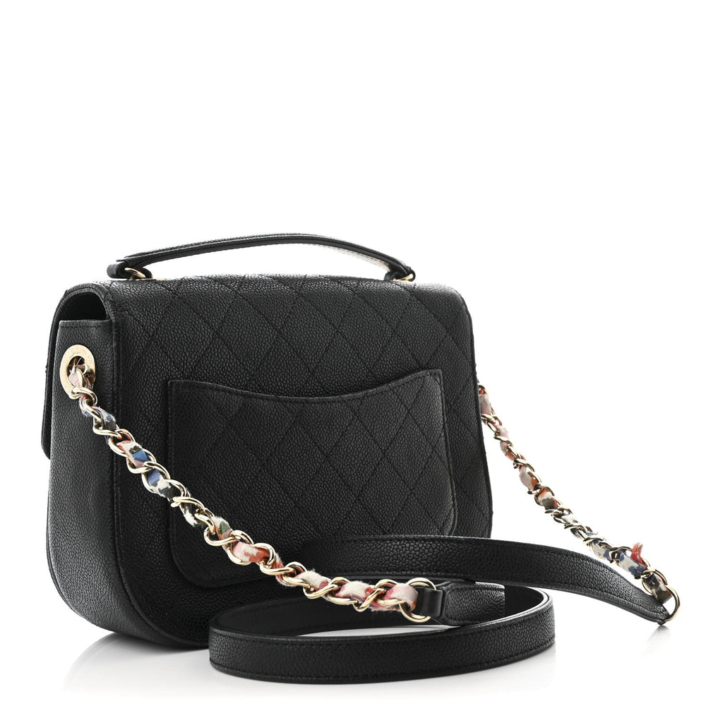 Grained Calfskin Quilted Small Cuba Top Handle Flap Black