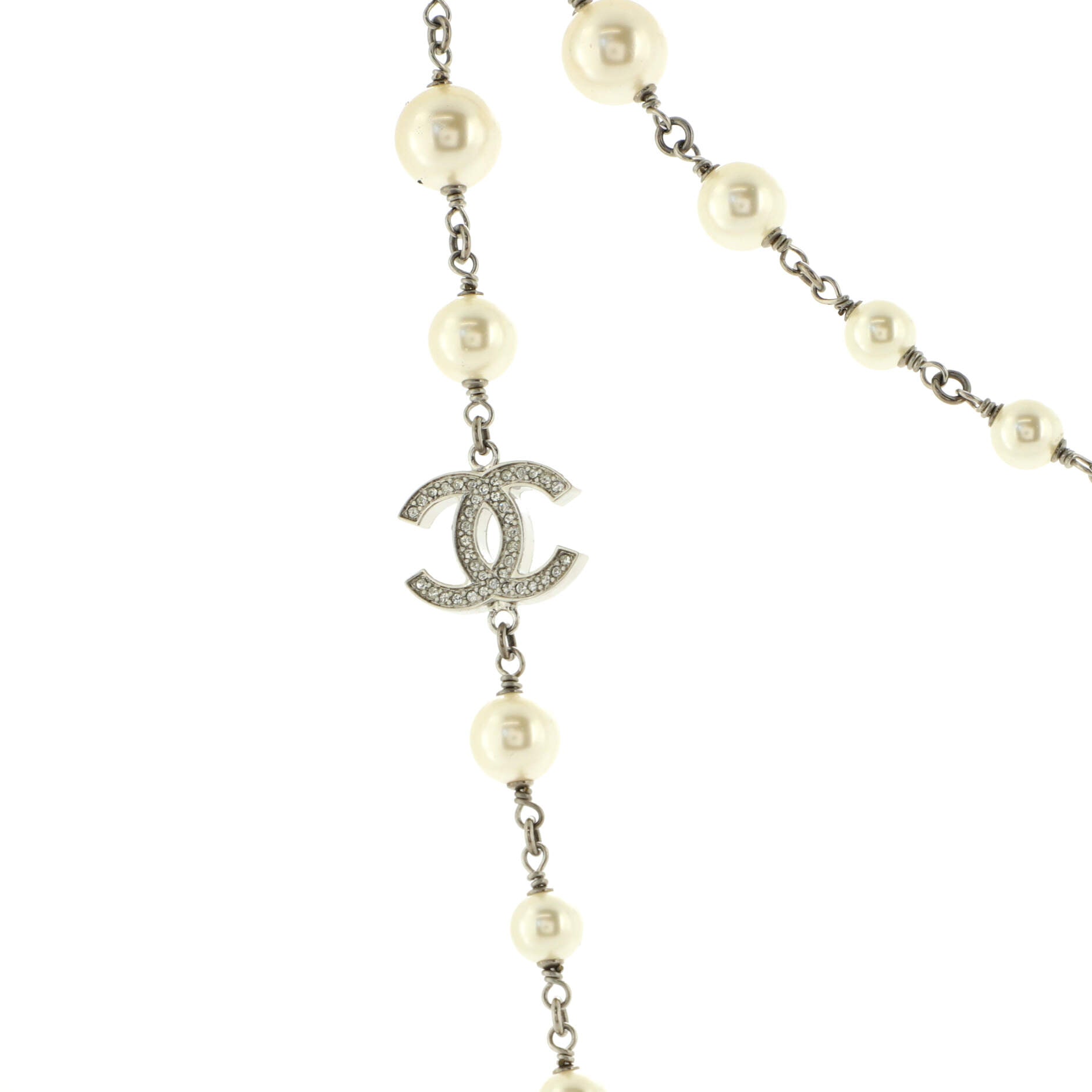 CC Station Long Necklace Metal with Faux Pearls and Crystals