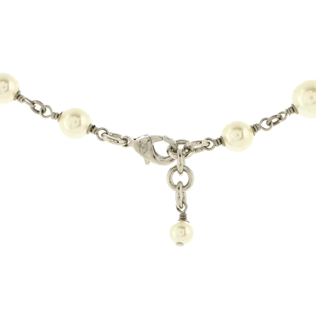 CC Station Long Necklace Metal with Faux Pearls and Crystals