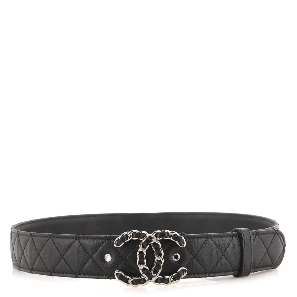 Woven Chain CC Buckle Belt Quilted Caviar Medium 75