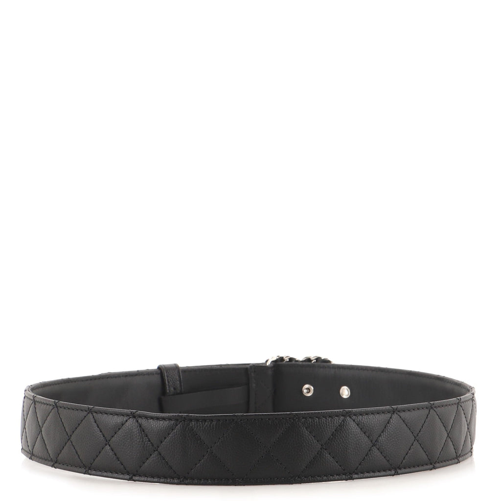 Woven Chain CC Buckle Belt Quilted Caviar Medium 75