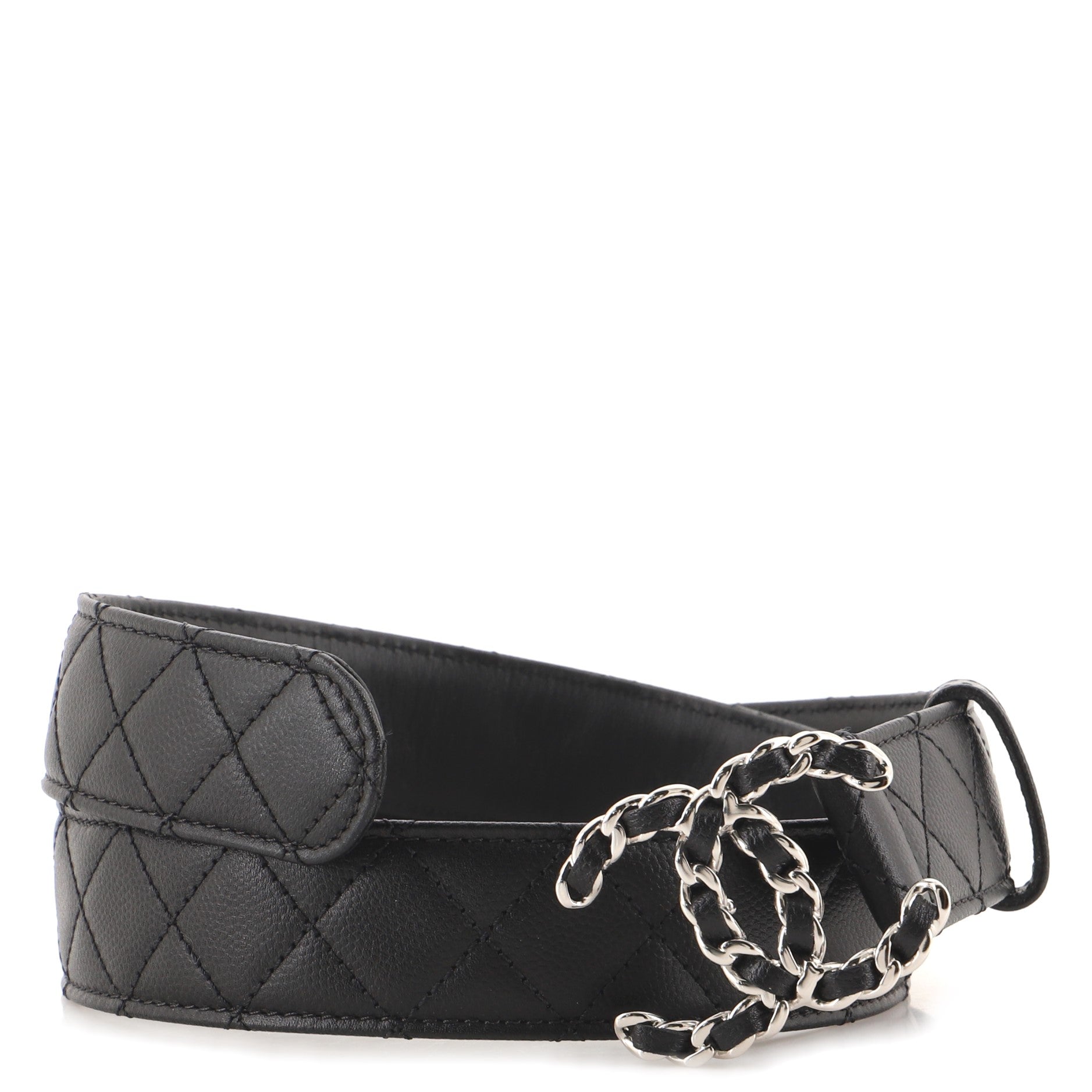 Woven Chain CC Buckle Belt Quilted Caviar Medium 75